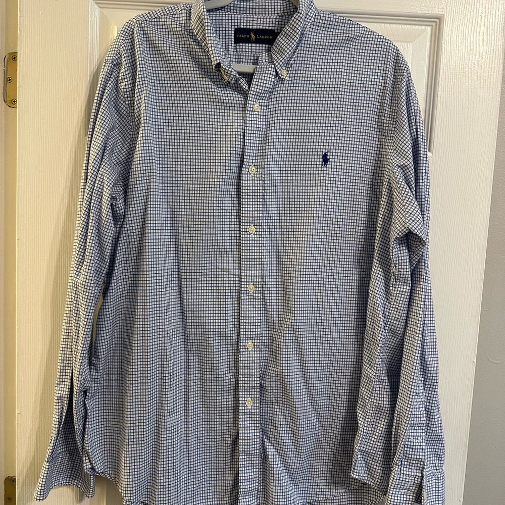 Ralph Lauren Blue and White Casual Button Down Shirt